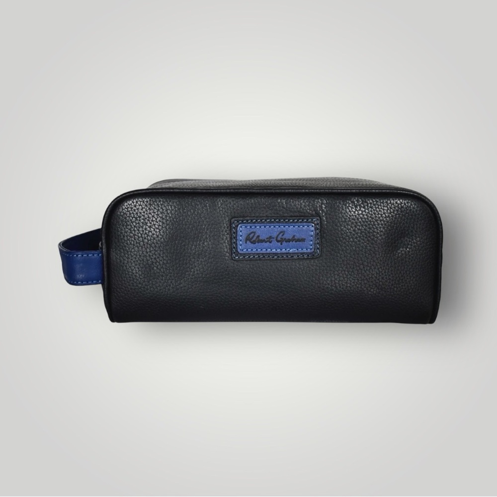 Robert Graham Genuine Leather Black/Navy Toiletry Bag